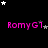 Black background with pink text 'RomyG1' repeated , white and gray stars scattered in varying positions