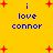 Yellow background with blue text reading "i love connor" and red plus signs scattered throughout.