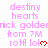 Pixelated text and heart symbols in pink and red on white background with gray bottom-right corner.