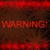 Red 'WARNING!' text appears on a brown background with red sparkles, alongside partial images of people and text reading 'This Tegan is known' and 'To cause headaches'.