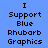 Four identical pixelated text arranged in a , each displaying 'I Support Blue Rhubarb Graphics' on solid backgrounds