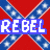 Pixelated cartoon-style icon featuring a woman with brown hair in an updo against a Confederate flag background, with the word "REBEL" in blue and white text on the left side.