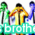 Pixelated image of three figures with green, yellow-orange, and blue color schemes standing behind a teal banner reading 'brothe' in white text.