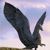 Static pixelated icon of a dark bird-like creature with outstretched wings against a light blue sky background.