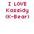 Red pixelated text reading "I LOVE Kassidy (K-Bear)" appears in a with multiple identical copies on white background