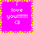 A static pixel art icon with a bright pink background, yellow and orange border, and repeated text "i love you!!!!!!! <3" in white pixelated font.