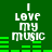 Green background with white text "I LOVE MY MUSIC" and green audio equalizer bars in four quadrants, showing animation changes between frames.