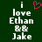 Green background with white pixelated text reading "i love Ethan & & Jake" and a pink pixelated heart symbol above the text.