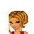 Pixelated character with blonde braided hair, red top, and blue jeans; text "CBMS SINGER" in red letters with blue dots.