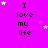 A bright pink background displays repeated text "I love my life" with scattered white and light purple stars, some of which change position across frames.