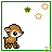Pixelated brown deer with white spots stands in a green-bordered frame, surrounded by brown and green star shapes.
