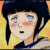 Pixelated anime-style character with dark blue hair, light skin, and pink cheeks against a yellow background.