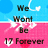 Pixelated static image with blue and pink background, white cloud-like shapes, and black text reading "We Won't Be 17 Forever".