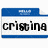 A static pixelated icon with a blue header and footer, white middle section, and black text reading 'cristina' in a blocky font.