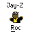 Pixel art contact sheet of three animated frames showing a stylized Jay-Z icon with text labels beneath each frame.