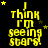 A contact sheet of 11 animated frames showing a yellow pixelated text animation that reads "I think I'm seeing stars!" with scattered star symbols on a black background.
