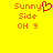 Pixelated orange text on yellow background with red heart symbol replacing 'y' in 'Sunny', two identical side-by-side layouts.