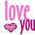 Pixelated pink and magenta text 'love you' with a striped heart symbol, displayed in two identical side-by-side arrangements on white background.