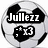 A soccer ball-shaped icon with pixelated text overlays: "Julezz" above a heart emoticon, and "soccer #96[:<3" below.