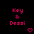 Pixelated pink text "Key & Dessi" with small heart symbols on a black background, arranged in three of three icons each