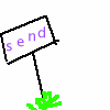 Animated sequence of a signpost with 'send' text transitioning to 'me', showing overlapping frames and green base.