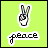 Pixelated icon shows a hand making a peace sign above the word 'peace' on a bright green background.