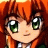 Pixelated anime-style character with orange hair and green eyes, next to black background with white text.