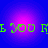 Green pixelated text 'I YOU ME' repeats across a blue and purple gradient background with four circular light spots.