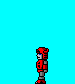 Red robot character in multiple poses with red car and smoke effects on cyan background, animated sequence showing movement and transformation.