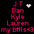 A black background displays pink text listing names and 'my bflls<3' with a white pixelated heart above the first name in each
