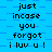 Blue pixelated background with repeated text "just incase you forgot i luv u !" in black blocky font arranged in a pattern