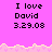 Pixelated text on pink background with yellow wave border, showing "I love David 3.29.08" in three above and two below a gray