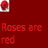 A four-quadrant with red, blue, and dark blue backgrounds displaying text fragments: 'Roses are red', 'Violets are blue', 'Sugar is sweet', and 'And so are you!' in pixelated fonts