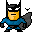 Pixelated Batman icon in blue and black costume with yellow face, shown across four where cape movement changes from folded to extended