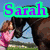 six pixelated with text overlays: top-left shows a person near a horse, top-middle has pink hearts on black, top-right features a horse in motion, bottom-left is solid pink with '4', bottom-middle displays blue hearts and 'EVER', bottom-right is empty gray