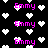 Black background with scattered white pixelated hearts and repeated pink 'Emmy' text in a blocky font.
