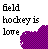 Pixelated text reads 'Geld hockey is love' above a purple checkered heart shape on white background.