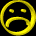 Yellow metallic circular icons with sad expressions on black background, showing three distinct views of the same object.