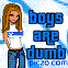 Pixelated cartoon-style buddy icon featuring a female character with long brown hair wearing a white crop top and blue jeans, standing next to large blue text reading "boys are dumb" on a light blue gradient background.