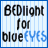 Static 48x48 pixel buddy icon with blue border, light blue vertical stripes background, and text reading "Bedlight for blue (YES)" in black and blue pixels.