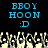 Blue pixelated text "BBOY HOON :D" appears above a of yellow and gray pixelated hands on black background