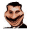 Pixelated cartoon face with exaggerated smile and distorted features, displayed in a of showing subtle expression shifts