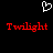 A black background features a white pixelated heart above two red pixelated 'Twilight' texts, with the left text showing a glitch effect.