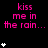 Pixelated pink text "kiss me in the rain..." repeats across black background with white star icons, some stars animate vertically.