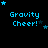 Blue pixelated text "Gravity Cheer!" with scattered stars on black background, varying star positions across frames.