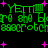 Green pixelated text with pink stars on black background, repeating 'YETI' and 'assacrotch' in two