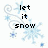 Pixelated icon displays "let it snow" text with light blue snowflakes and swirls on white background.
