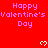 Red background with repeated 'Happy Valentine's Day' text in pink and white pixelated font, surrounded by small heart symbols.