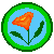 Six circular pixelated icons with green borders and light blue backgrounds show a flower's growth stages from bud to bloom.