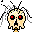 A 4-frame animated contact sheet showing a pixelated skull icon with red eyes and black outlines, each frame displaying slight variations in the surrounding crack-like patterns.